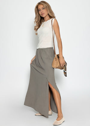 Maxi Musselin Rock mit Schlitz - taupe