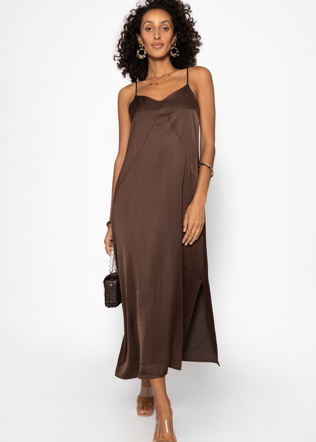 Maxi satin dress - dark brown