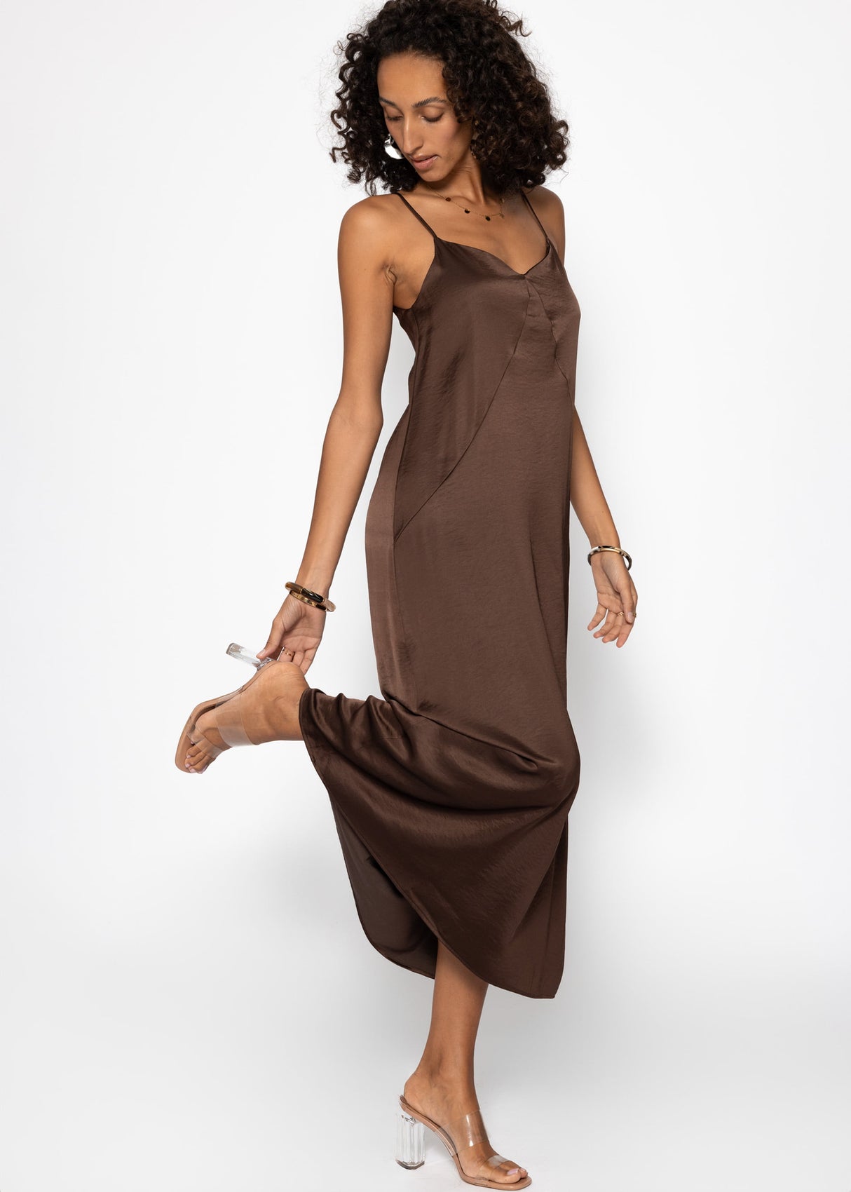 Maxi satin dress - dark brown