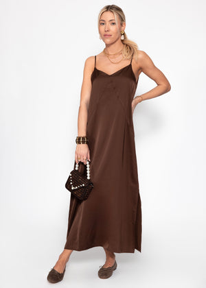 Maxi satin dress - dark brown