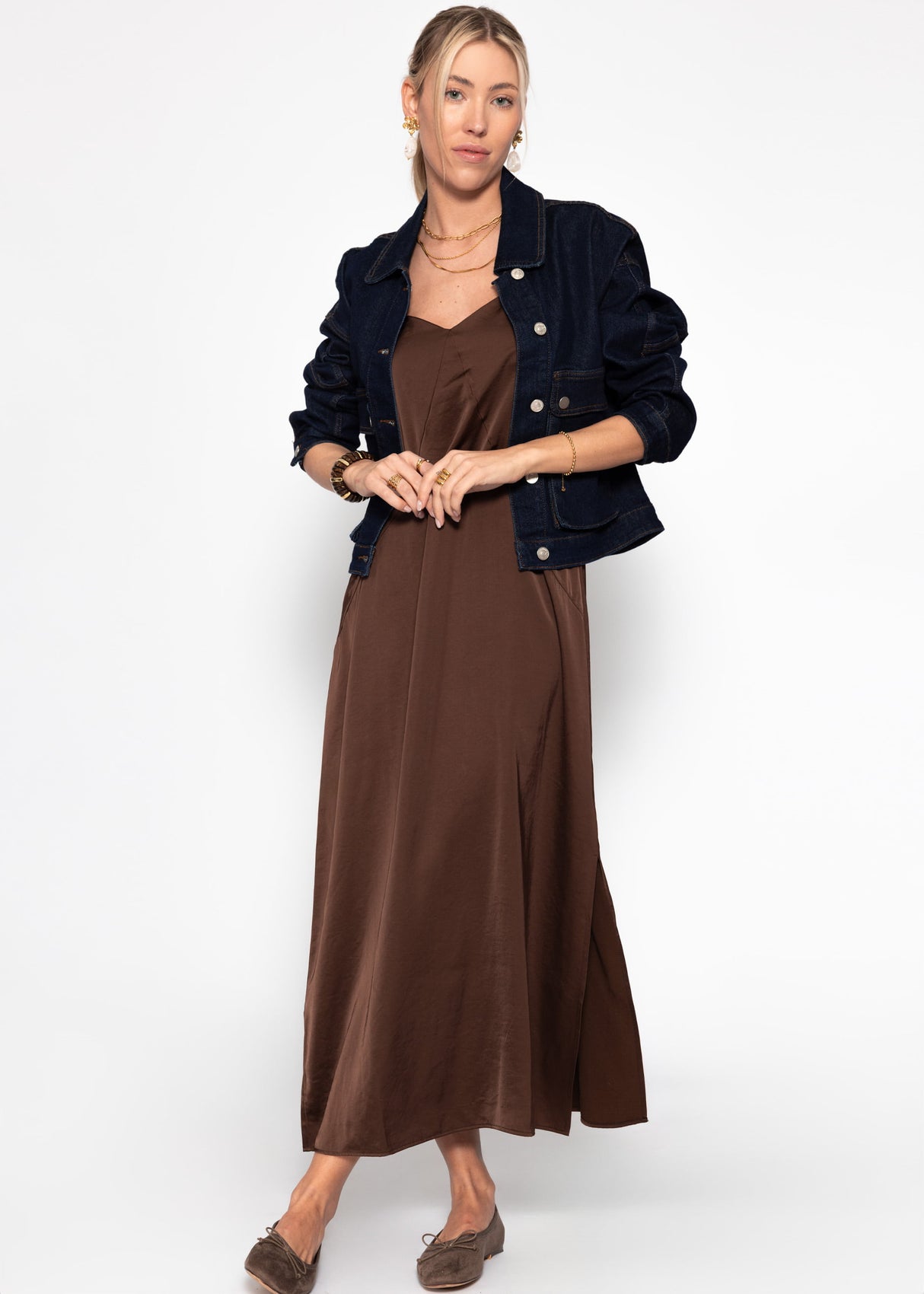 Maxi satin dress - dark brown