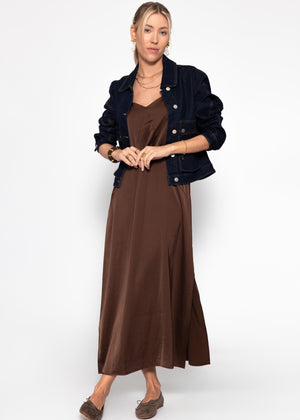 Maxi satin dress - dark brown