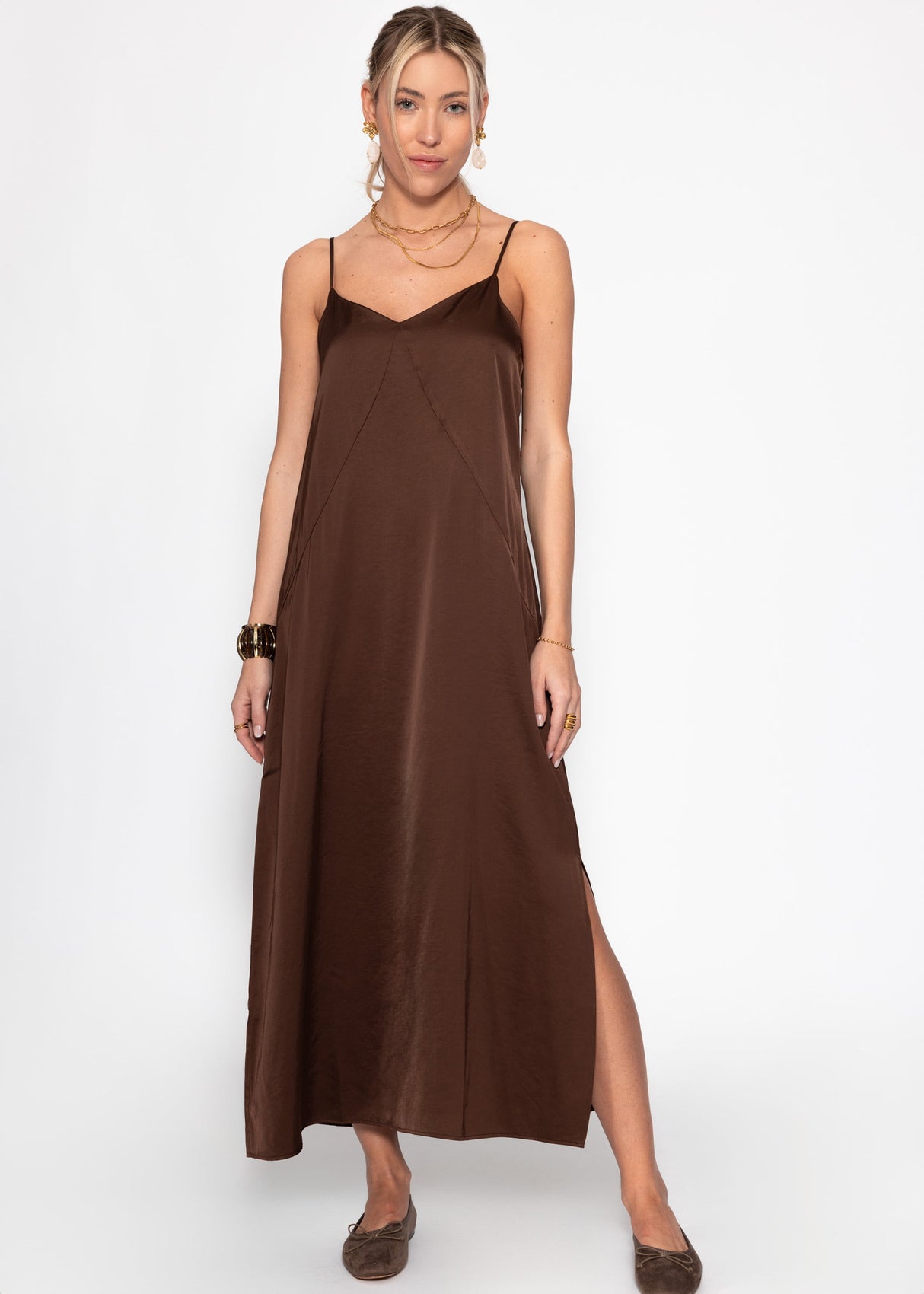 Maxi satin dress - dark brown