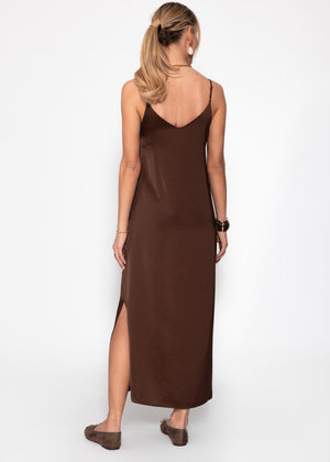 Maxi satin dress - dark brown
