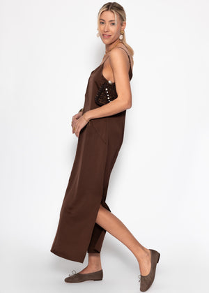 Maxi satin dress - dark brown