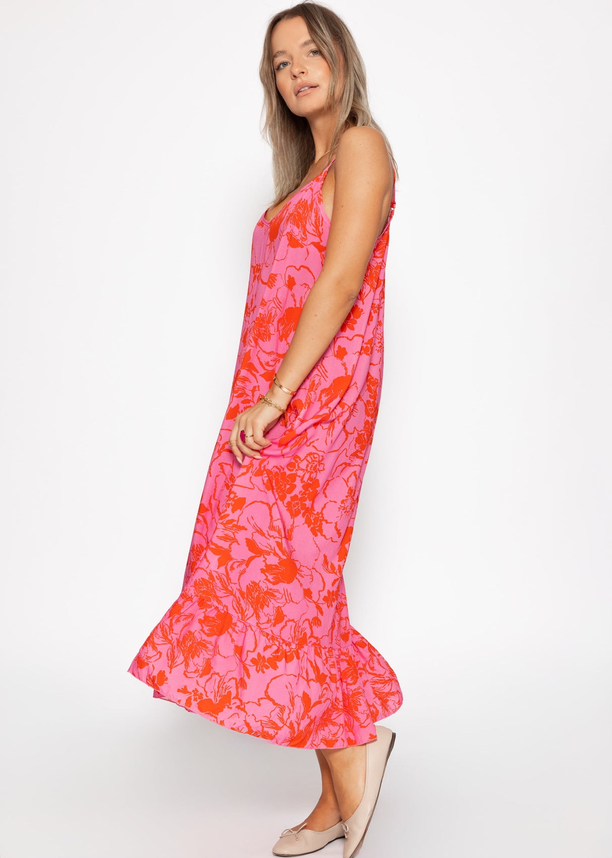 Maxikleid mit Blumen-Print - pink