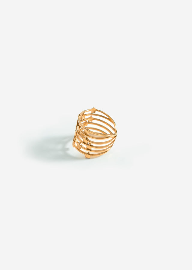 Multi-row ring with stars - gold