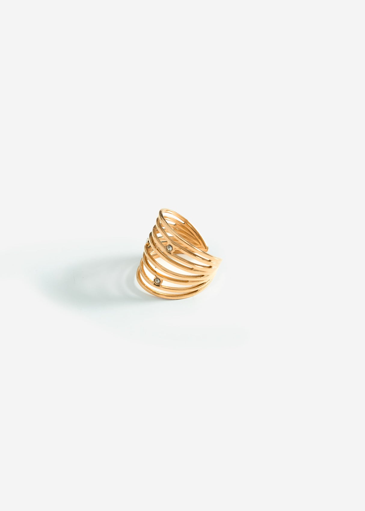 Multi-row ring with offset stones - gold