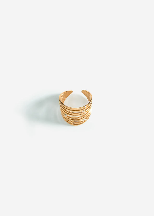 Mehrreihiger Ring mit versetzten Steinchen - gold
