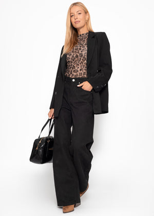Mesh long-sleeved shirt with leopard print - brown