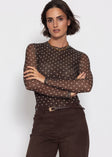 Mesh Langarmshirt mit Punkten - braun
