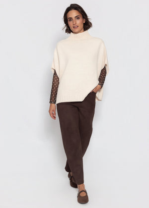 Mesh Langarmshirt mit Punkten - braun
