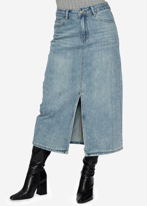 Midi Jeans Rock mit Schlitz - blau