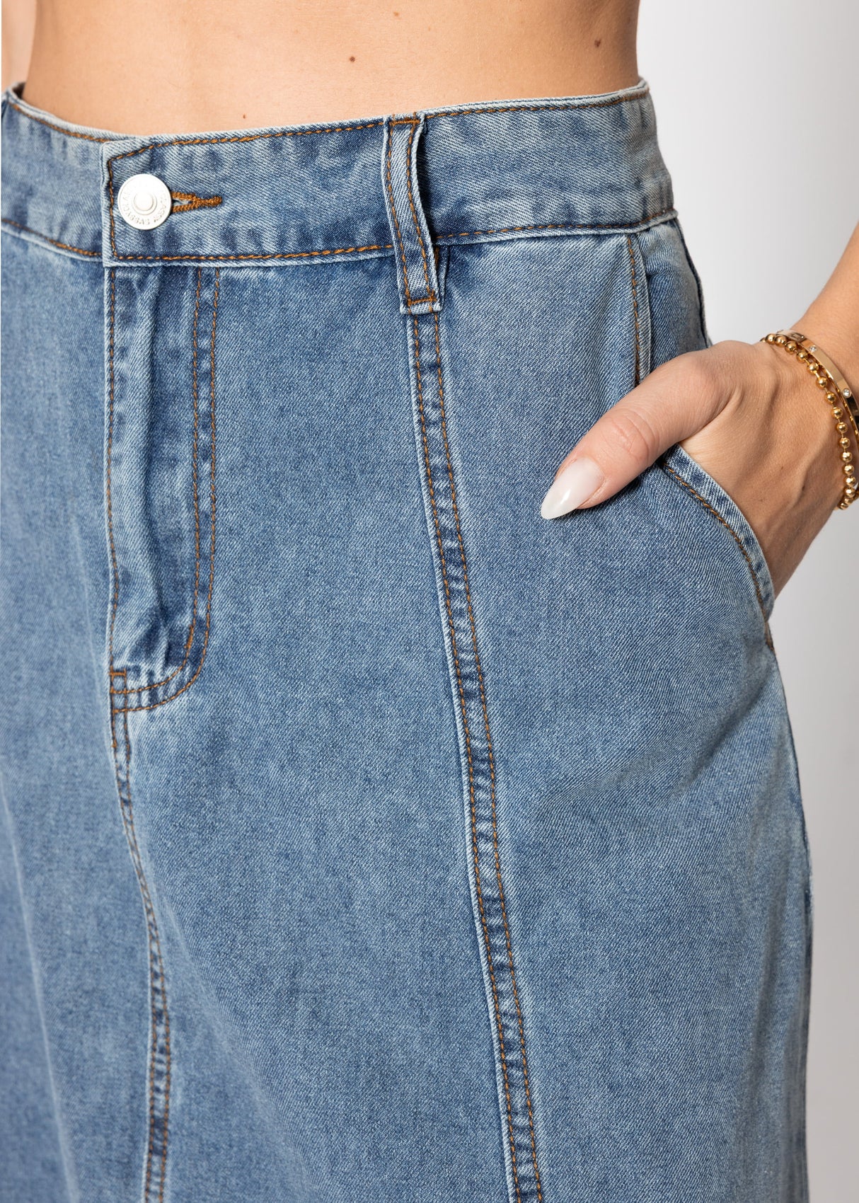 Midi Jeans Rock mit Teilungsnähten - blau