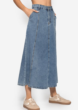 Midi Jeans Rock mit Teilungsnähten - blau