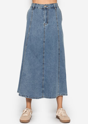 Midi Jeans Rock mit Teilungsnähten - blau