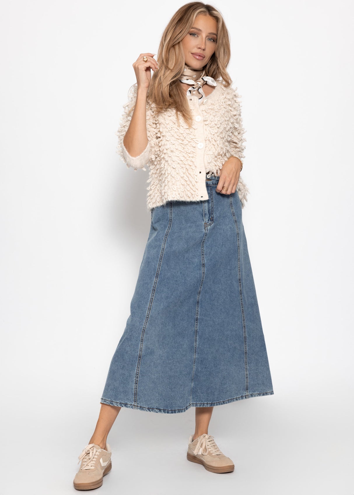 Midi Jeans Rock mit Teilungsnähten - blau