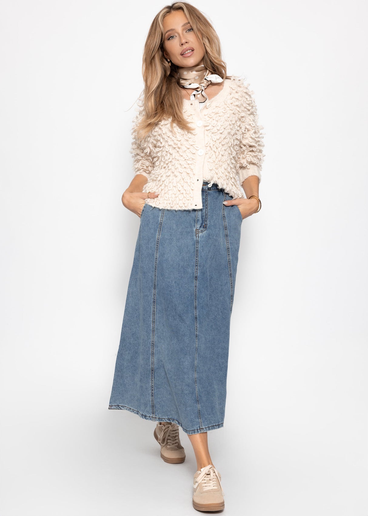 Midi Jeans Rock mit Teilungsnähten - blau