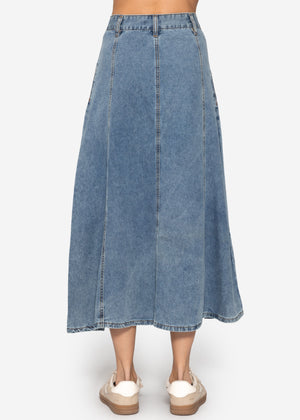 Midi Jeans Rock mit Teilungsnähten - blau