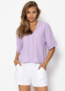 Musselin Bluse mit Spitzeneinsatz - flieder