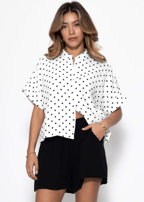 Kurzarm Musselin Bluse mit Punkten - weiß von SASSYCLASSY