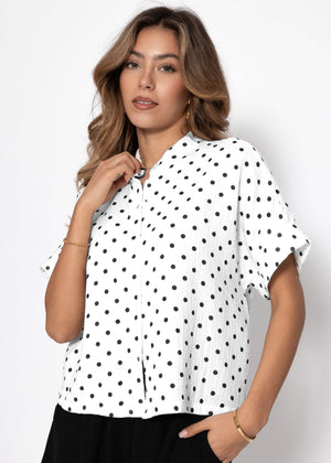 Kurzarm Musselin Bluse mit Punkten - weiß