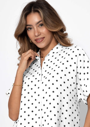 Kurzarm Musselin Bluse mit Punkten - weiß