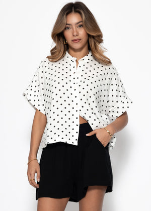 Kurzarm Musselin Bluse mit Punkten - weiß