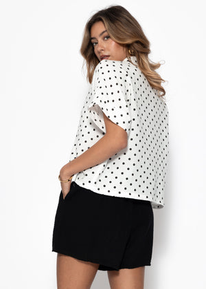 Kurzarm Musselin Bluse mit Punkten - weiß