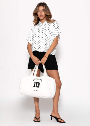 Kurzarm Musselin Bluse mit Punkten - weiß