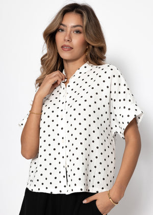 Kurzarm Musselin Bluse mit Punkten - weiß