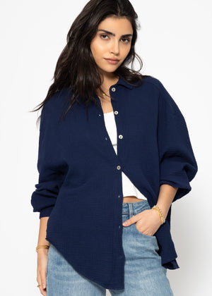 Muslin blouse oversize, short, dark blue