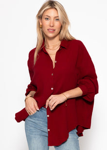 Muslin blouse oversize, short, dark red