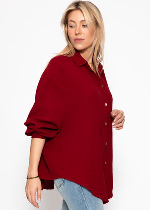 Musselin Bluse oversize, kurz, dunkelrot