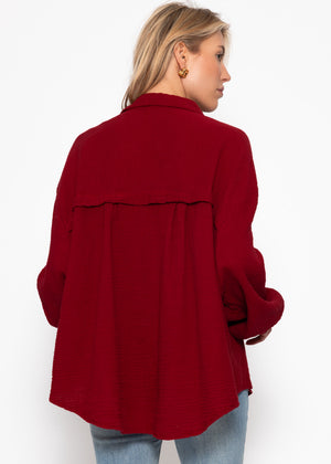 Musselin Bluse oversize, kurz, dunkelrot