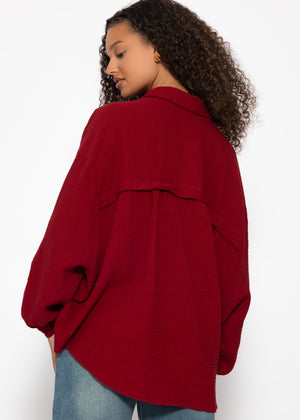 Musselin Bluse oversize, kurz, dunkelrot