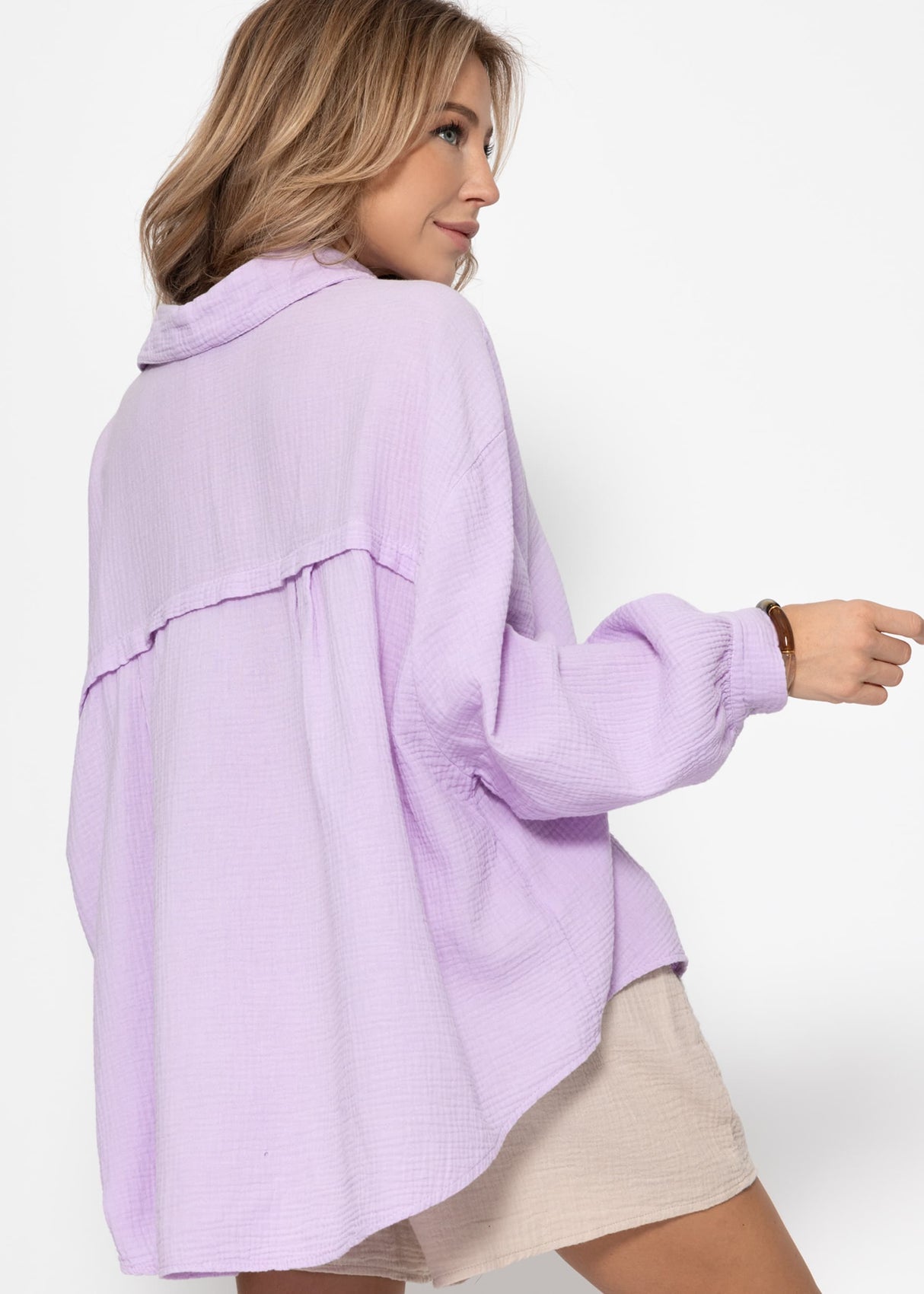 Muslin blouse oversize, short, lilac