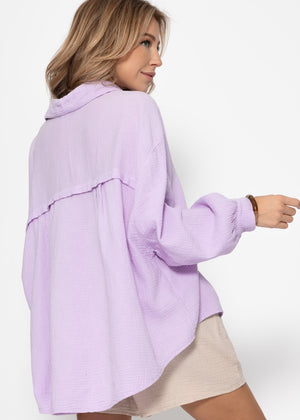 Muslin blouse oversize, short, lilac