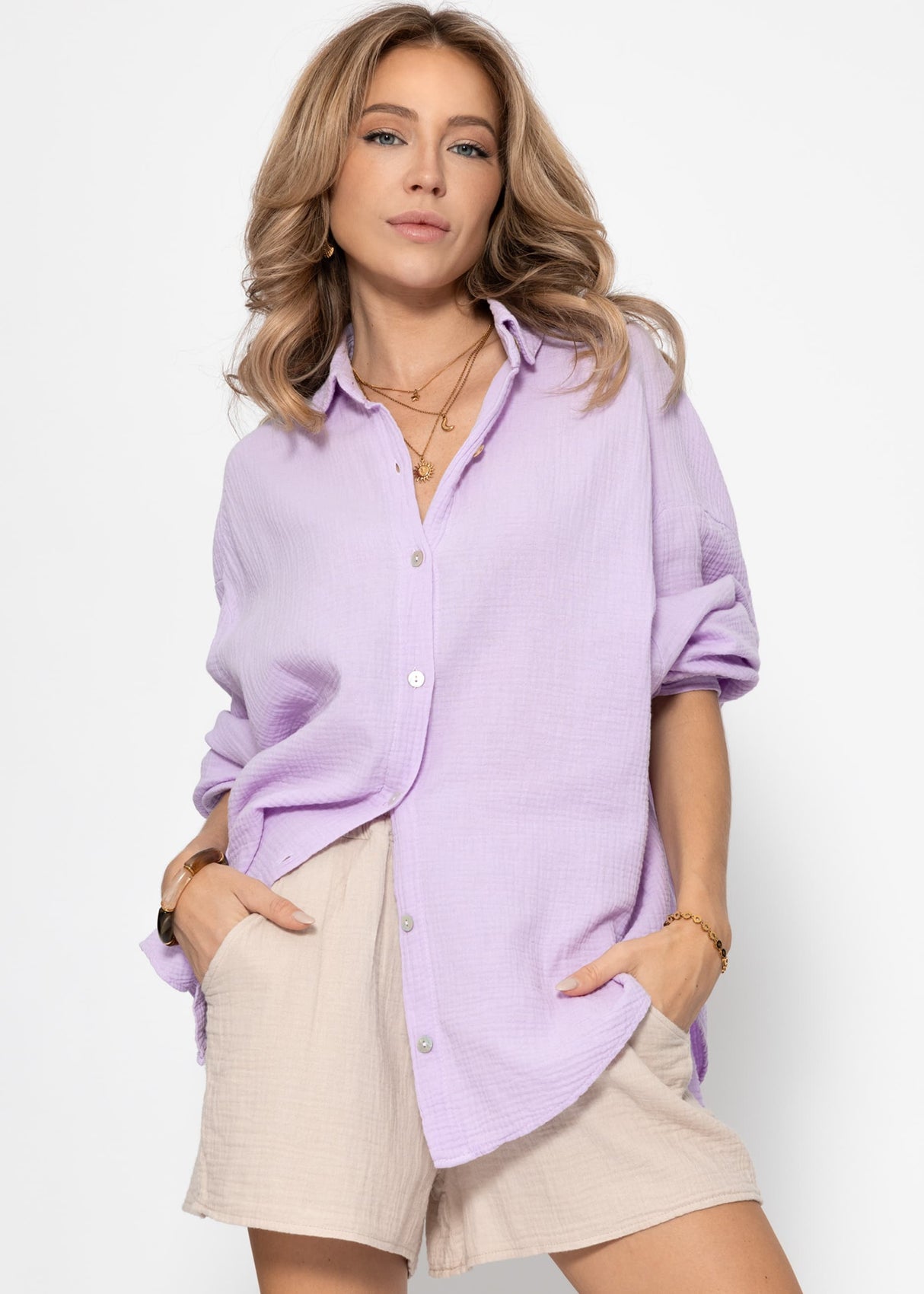 Muslin blouse oversize, short, lilac