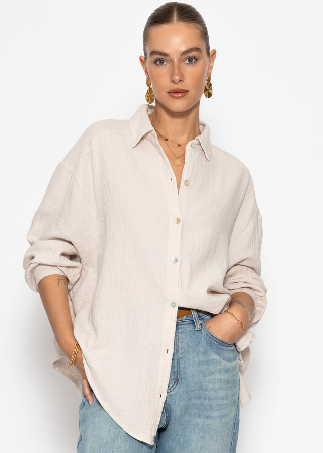 Musselin Bluse oversize, kurz - hellbeige