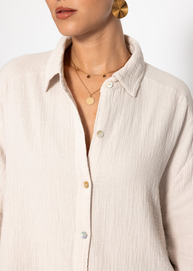 Musselin Bluse oversize, kurz - hellbeige