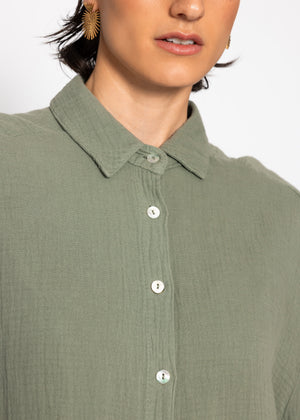 Musselin Bluse oversize, kurz - khaki