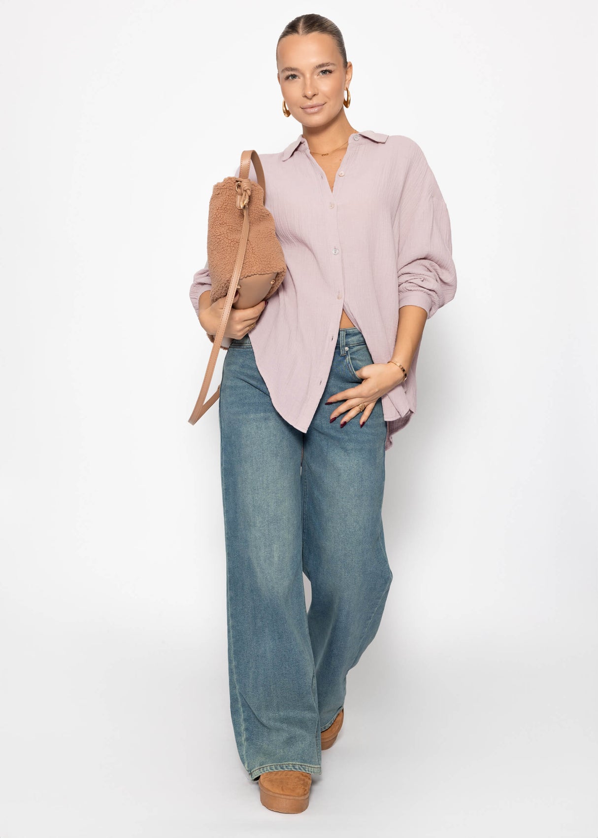 Musselin Bluse oversize, kurz, puderrosa