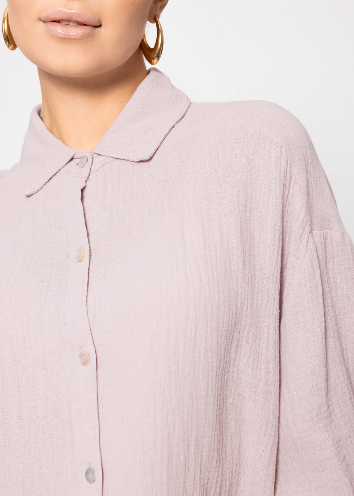 Musselin Bluse oversize, kurz, puderrosa