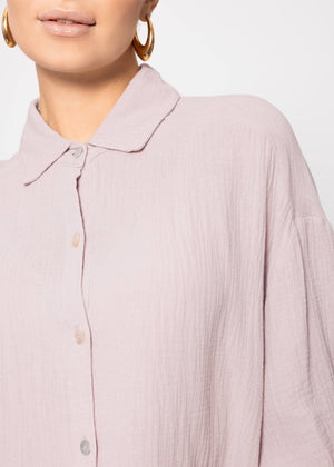 Musselin Bluse oversize, kurz, puderrosa