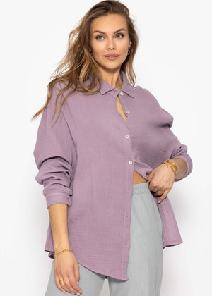 Muslin blouse oversize, short, purple