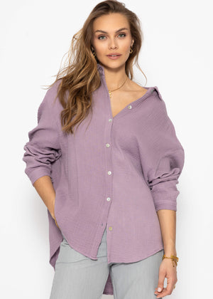 Muslin blouse oversize, short, purple