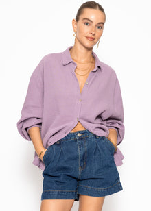 Muslin blouse oversize, short, purple