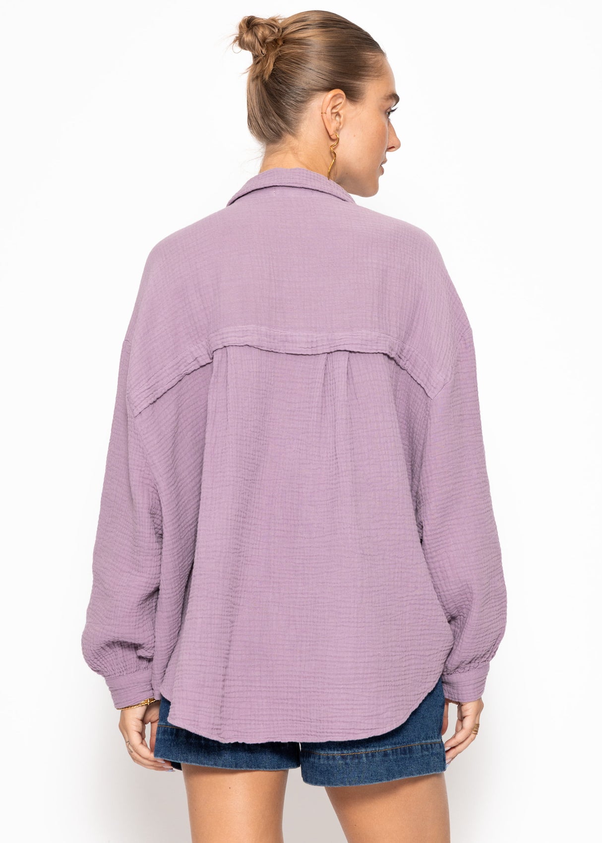 Muslin blouse oversize, short, purple