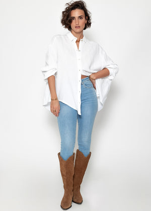 Musselin Bluse oversize, kurz, weiß